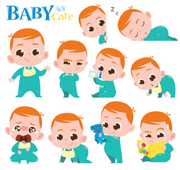 Cute Baby Boy Expressions and Activities – Baby Care Illustration