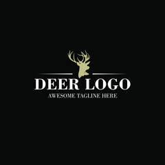 deer hunter logo. deer vector illustration. wilderness logo design. Pine trees. deer head logo