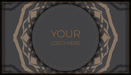 Invitation card design with space for your text and vintage ornaments. Greyed out greeting card design with Greek patterns.