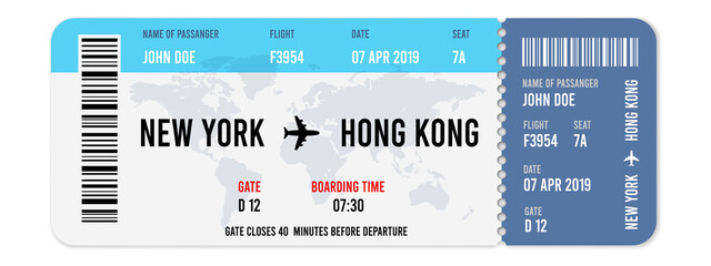 Realistic airline ticket design with passenger name. illustration