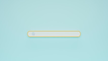 Web search bar. Minimal blank search bar on blue background with lights and shadows. Web design. 3d rendering.