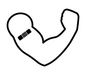 Vaccinated arm with COVID-19 vaccine line art vector icon health apps and websites