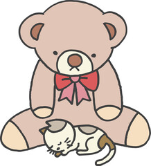 クマのぬいぐるみに包まれてお昼寝する猫ちゃん