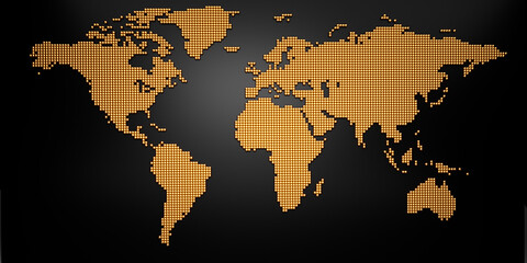 Digital gold and black world map