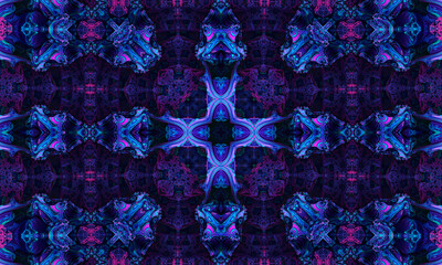 Modern and futuristic abstract digital neon background kaleidoscope pattern ideal for technology