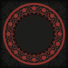 Invitation card template with place for your text and vintage ornaments. Vector design of postcard in black-red color with luxurious ornaments.