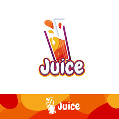 Fruit Juice logo concept with glass straw and orange fruit illustration for summer brand  identity  