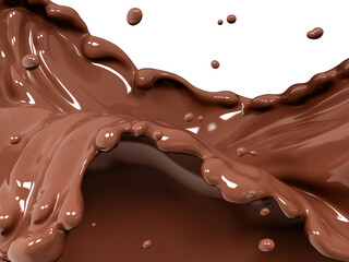 Chocolate splash, food and drink illustration, wave chocolate background, 3d rendering