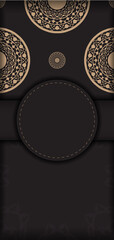 Invitation template with space for your text and vintage patterns. Luxurious vector design of postcard in black color with greek patterns.