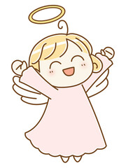 喜ぶ天使　左向き　ピンク