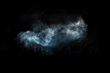 navy blue powder explosion on black background