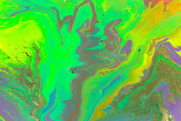 Green and violet marble abstract acrylic background. Vivid artwork texture. Agate ripple pattern.