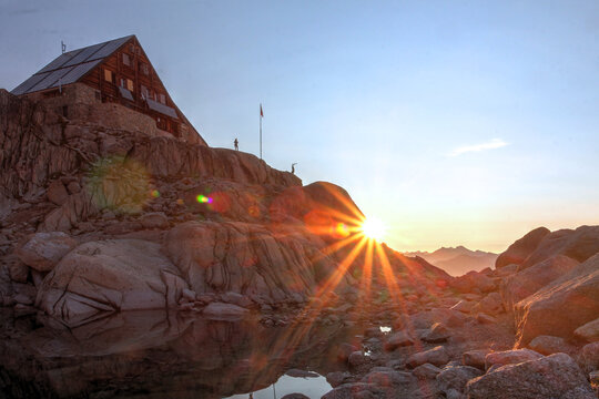 Cabane d'Orny at sunrise, Switzerland