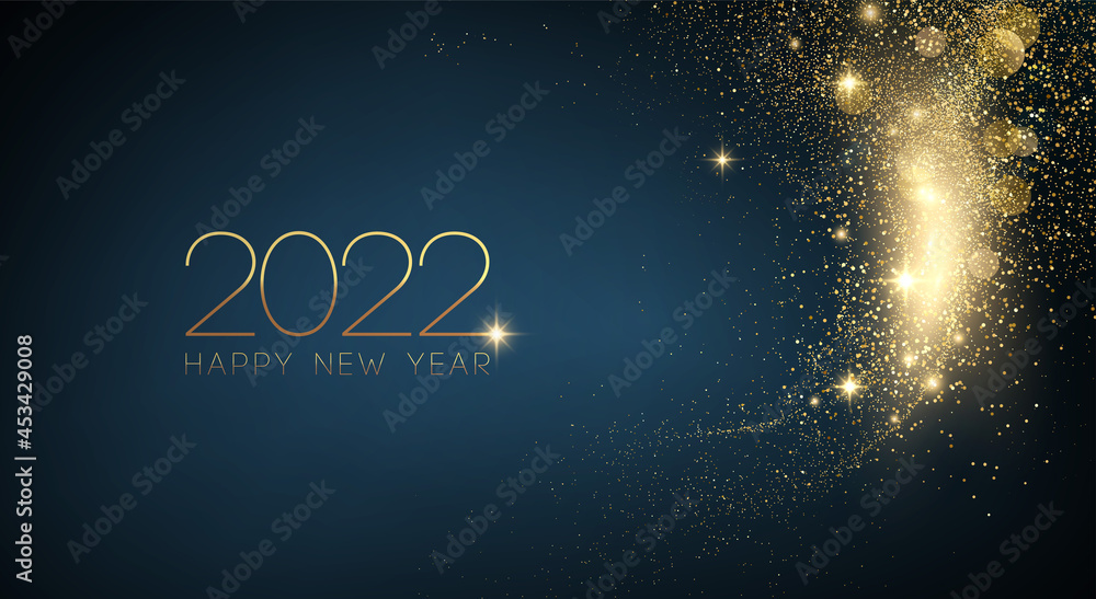 Poster 2022 new year abstract shiny color gold wave design element
