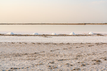 Heaps of salt on the lake