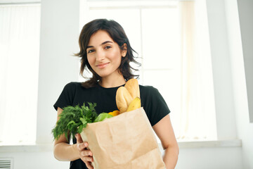 pretty woman package with healthy food vegetables