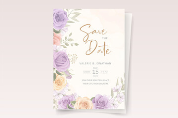 Elegant wedding card template with blooming rose ornament