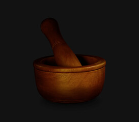 Wood Mortar in black background