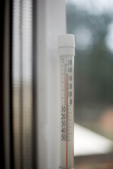 The thermometer outside the window shows more than forty degrees of heat