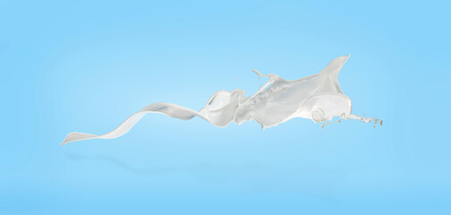 Milk splash isolated on blue background, liquid or White paint splash. Real Shoot. High quality image