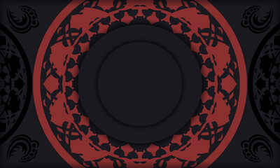 Postcard design with Greek patterns. Black-red banner with luxurious ornaments and place for your text and logo.
