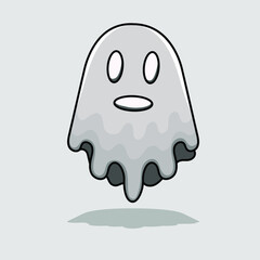Monochrome gray ghost isolated vector illustration with shadow and cartoon style. can use for halloween design of poster, banner, flyer, pamphlet, leaflet, brochure, catalog, greetings card, mascot