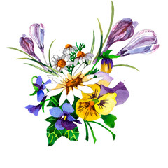 Watercolor flowers bouquet isolated on white background illustration for all prints.