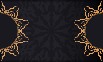 Postcard design with vintage patterns. Black banner template with luxury ornaments and place for your logo.