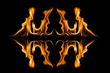 Fire flames on black background.