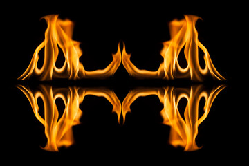 Fire flames on black background.