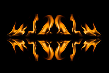 Fire flames on black background.