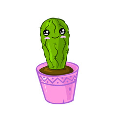 Cute cartoon potted cactus with cute face. Beautiful element for kawaii character design.