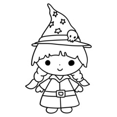 Halloween-cute-witch outline design illustration for web, wedsite, application, presentation, Graphics design, branding, etc.