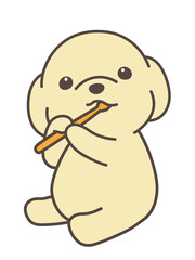 歯を磨く子犬。レトリーバー。
