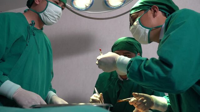 The medical team and nurses  Performing Surgical Operation patients in the operating room . group of surgeon work in surgery room