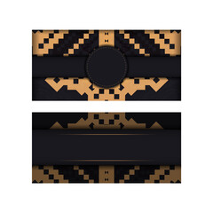 Preparing an invitation with a place for your text and vintage ornaments. Vector Template for print design postcards in black color with a Slovenian ornament.