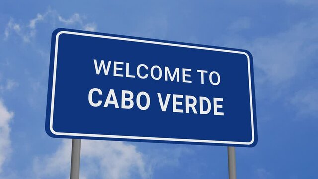 Welcome to Cabo Verde Road Sign on Clear Blue Sky with Rapid Moving Clouds