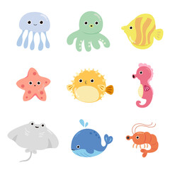 Cute Sea Animals Illustration Set