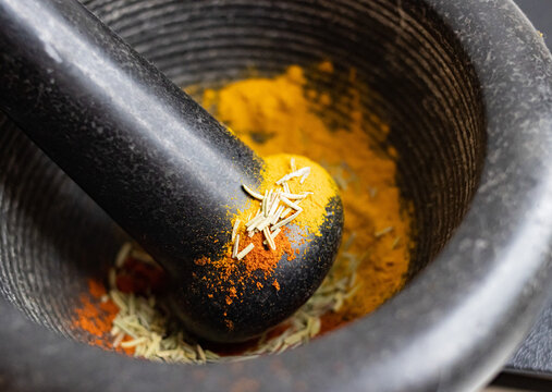 spices in a mortar