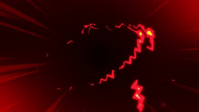 Red fire with cartoon speed lines. Comic rays on black background. Cartoon design concept. Loop animation.