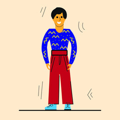 A happy young man. A man on a fashionable beige background. Modern flat design style.