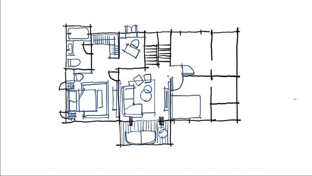 Creative interior designers drawing interior design plan &ndash; time lapse on white screen with freehand sketch