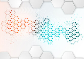 Hexagon technology background. Futuristic concept digital geometric illustrator. Glossy white and blue vector graphics