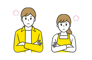 腕を組む・怒る夫婦の上半身カットのベクターイラスト