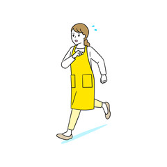 Obraz premium 急いで走るエプロン姿の女性、主婦のベクターイラスト