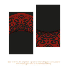 Ready-to-print business card design with space for your text and luxurious patterns. A set of business cards in black with red ornaments.