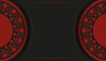 Ready-to-print postcard design in black and red color with luxurious patterns. Invitation card template with place for your text and vintage ornaments.