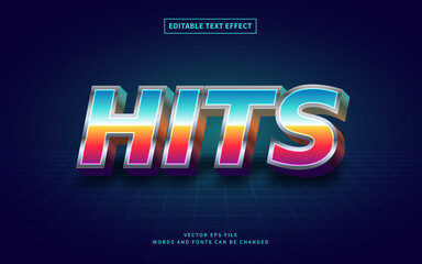 3d retro 80's hits text effect. Colorful fancy font style perfect for logotype, title and headline.