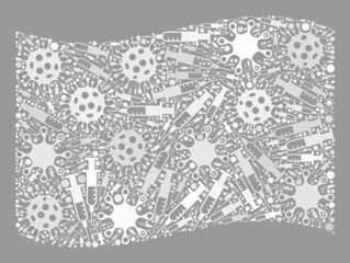 Mosaic waving white flag constructed of viral and syringe icons. Vector virus therapy collage waving white flag designed for epidemic wallpapers.