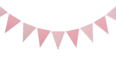 Obraz premium Triangular bunting flags on white background. Festive decor
